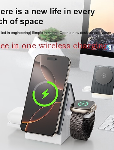  Caricabatterie wireless Pad di ricarica wireless Supporto di ricarica wireless Stazione di ricarica pieghevole MagSafe Universale Magnetico Per Cellulare Apple Watch Series 4 Apple Watch Serie SE