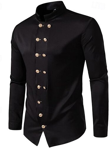  Per uomo Camicia Camicia con colletto alla coreana Come la seta Camicia in raso Camicia casual Semplice Formale Matrimonio Nero Manica Lunga Collo alla coreana Primavera & Autunno Tutte le stagioni