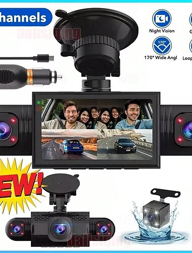  4チャンネルダッシュカメラ、フロントリア、左、右、360度回転カメラ、バックカメラ、セーフティダッシュカメラ、ループ録画、夜間バージョン、重力センサー、3インチディスプレイ
