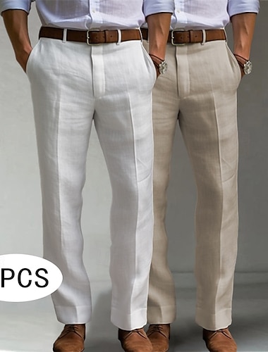  Per uomo Pantaloni Eleganti Pantaloni di Lino Pantaloni Pantaloni Estivi Tasca Frontale Gamba Dritta Semplice Comodità Traspirante Lunghezza intera Casuale Quotidiano Ferie Moda Stile Classico Bianco