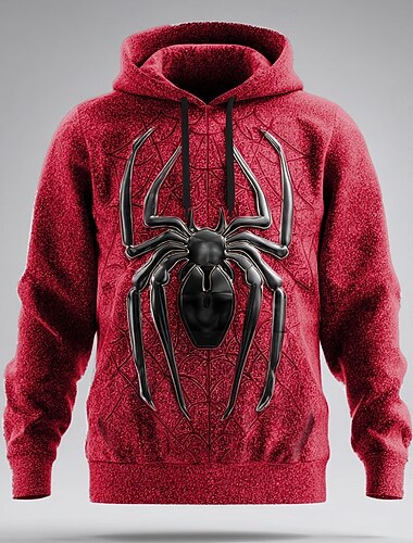  Miesten SPIDER 3D Huppari College Tyylikäs Juhla Pitkähihainen Tiukka pyöreä kaula-aukko Katuvaatteet Klubi Rubiini Purppura Apila Harmaa Kurenauha Syksy Talvi Suunnittelija S M L XL XXL XXXL