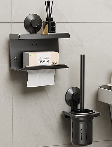  WC-kefe tartóval, papírtörlő tartó, tapadókorongos fürdőszobai szerelvénykészlet, falra szerelhető fürdőszobai kiegészítők