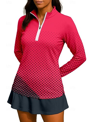  Per donna Grafico Sfumatura Puois Maglietta Maglietta sportiva Polo da golf Maglia da tennis Manica Lunga Cerniera Floreale UPF50+ Resistente ai Raggi UV Alta elasticità Traspirante Tennis Golf