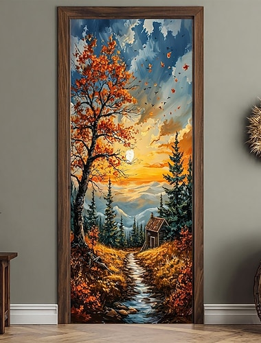  Copertura della porta Banner per esterni 森林 Estetico Camera da letto Soggiorno Porta d'ingresso Decorazioni Parete Porta Sfondo