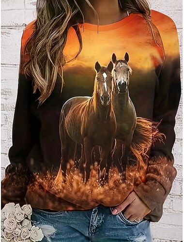  Női Pullover Grafika Állat Alkalmi Hosszú ujj Terített nyak Normál felsők Hétköznapi Narancssárga Tavasz Ősz Tél