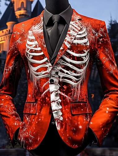  Halloween رجالي هيكل عظمي جاكيت بليزر مريح كاجوال داكن ملابس الحفلات والسهرات مناسب للبس اليومي مهرجان طباعة ثلاثية الأبعاد Buttons متعدد الجيب الربيع خريف & شتاء حز كم طويل أحمر أزرق أرجواني