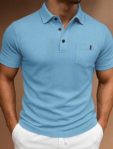  Ανδρικά Πουκάμισο γκολφ Μπλουζάκια Golf Polos Causal Αθλητικά Πέτο Κοντομάνικο Βασικό Άνετο Σκέτο Κουμπιά Ζακάρ Καλοκαίρι Όλες οι εποχές Κανονικό Μαύρο Μπλε Βαθυγάλαζο Ουρανί Πουκάμισο γκολφ