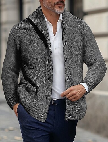  Homme Pull Gilet Cardigan Côtelé Tricoter Hauts Réguliers Tricoté Boutons Devant Uni Col Rabattu Vacances Mode Occasionnel Tenue quotidienne Vêtement Tenue Hiver Printemps & Automne Noir bleu marine
