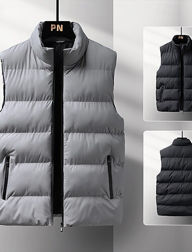  Herren Steppweste Weste Gilet Urlaub Täglich Date Mode Lässig Winter Tasche Polyester Warm Bequem Einfarbig Reisverschluss Stehkragen Normale Passform Schwarz Rote Blau Grau Weste