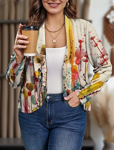  Dámské Blejzr Pohodlné Otevřený vepředu Elegantní Módní Okouzlijící & dramatický retro Květinový Dovolená Domů Kancelář Práce Krátké Šálový límec Běžný Dlouhý rukáv Svrchní oděvy Černá Bílá Rubínov
