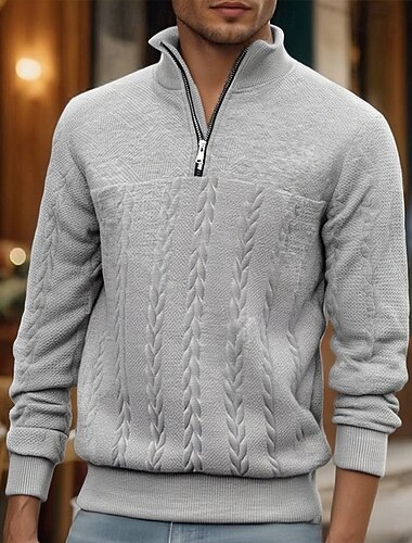  Herren Sweatshirt Viertelreißverschluss Sweatshirt Schwarz Weiß Marineblau Khaki Grau Halber Reißverschluss Einfach Jacquard Sport & Outdoor Täglich Ferien Polyester Streetwear Basic Lässig Herbst
