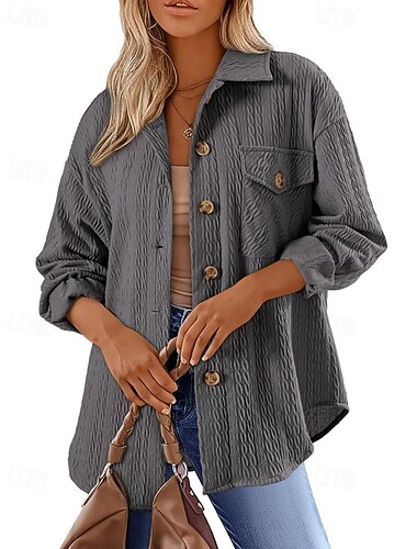  Per donna Camicia Blusa con texture Blusa Semplice Moderno Casual Manica Lunga Colletto a Camicia Top Regolari Quotidiano Ferie Uscire Bottoni Orlo asimmetrico Nero Rosa Verde Cachi Grigio Autunno