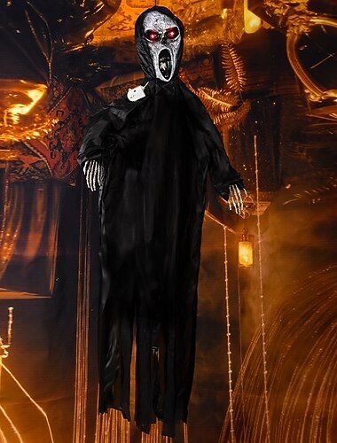  decorazioni di Halloween spaventapasseri urlanti fantasma appeso barra ornamentale sospesa attivata tramite comando vocale luci attivate tramite suono casa stregata escape room decorazione oggetti di