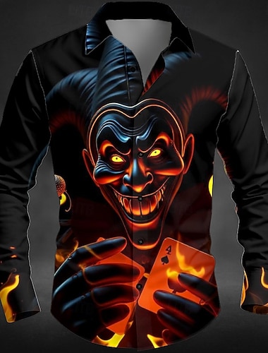 Camisa Masculina Neon Glow Camisa de Demônio Camisa de Botão de Manga Longa Estilo Punk Gótico Escuro Férias Verão Primavera Gola Caída Estampa 3D Camisas com Colarinho Preto Verde Preto e Azul   Camisa Masculina Neon Glow Camisa de Demônio Camisa de Botão de Manga Longa Estilo Punk Gótico Escuro Férias Verão Primavera Gola Caída Estampa 3D Camisas com Colarinho Preto Verde Preto e Azul