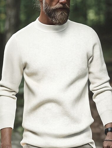  Herr Pullover tröja Stickad tröja Ribbad Sticka Vanliga toppar Stickat Slät Hög hals Mode Grundläggande Semester Dagliga kläder Kläder Höst Vinter Vin Svart S M L