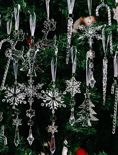  18 db-os karácsonyfadísz kristálydíszek - függő akril karácsonyi hópehely jégcsap csepp kristálydíszek karácsonyfára téli újévi partikellékek