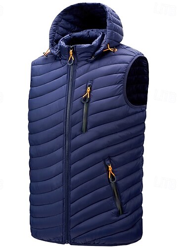  Homme Gilet matelassé Gilet Vacances Quotidien Date Mode Occasionnel Hiver Avec Poches Polyester Chaud Confortable Couleur Unie Fermeture éclair À capuche Coupe régulière Noir Vin Bleu Vert Véronèse
