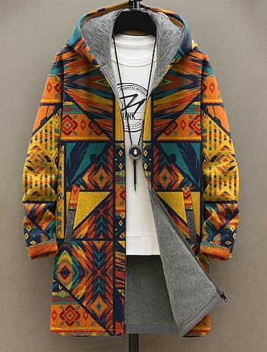  Miesten Geometrinen Talvitakki Fleecetakki Takki Pidä lämpimänä Mukava Vapaa-aika Arki-asut Vetoketju Tasku 3D-tulostus Syksy Talvi Hupullinen Pitkähihainen Rubiini Sininen Apila