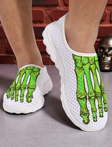  Baskets Flyknit à enfiler pour homme avec motif squelette 3D – Chaussures décontractées légères et respirantes pour Halloween et cosplay
