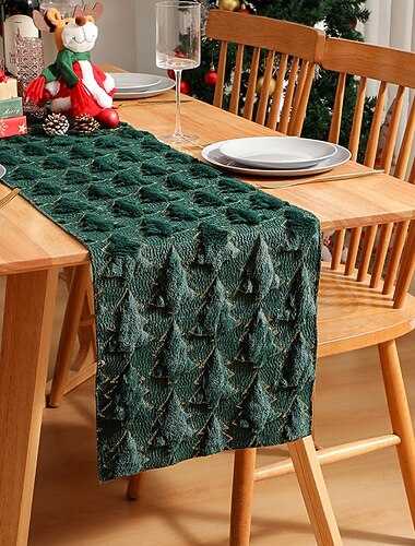  runner da tavolo natalizio con bandiera da tavolo con ricamo di paillettes trapuntate 3D - runner da tavolo per le feste, decorazioni da pranzo, feste di Natale &esposizione al centro commerciale