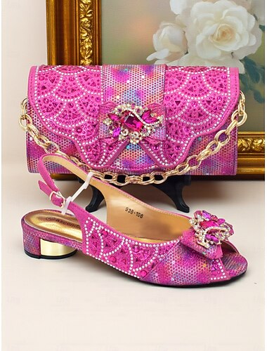  Ensemble de talons slingback en strass dorés pour femmes et pochette assortie, tenue de soirée ornée de paillettes pour les événements de cocktail