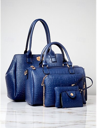  set di borse da donna in pelle di coccodrillo, tra cui una borsa a tracolla, una borsa a mano e un portamonete, dal design elegante e alla moda, adatto per occasioni formali e per l'uso lavorativo quotidiano