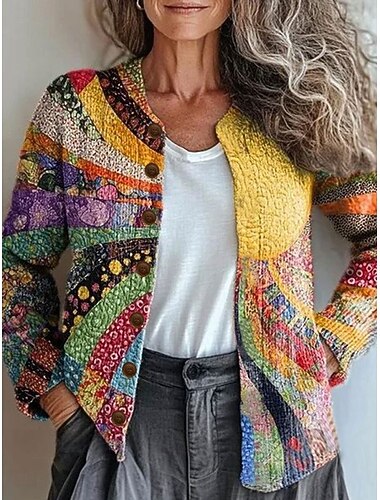  Naisten neulecardigan ribbattu nappikiinnitys pyöreä kaula-aukko pitkät hihat kevyt tyylikäs lomakäyttö vintage kukkagraafinen auki nappi printti neulottu ulkoilu viikonloppu punainen violetti syksy