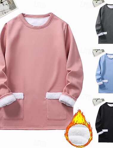  בגדי ריקוד נשים סווטשירט סוודר Pullover גראפי אותיות חם אופנתי יום יומי שרוול ארוך צווארון עגול קצר צווארון עגול חולצות ארוכות רחוב לבוש ליום כיס דפוס שחור ורוד כהה פול אפור סתיו חורף