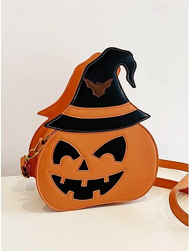  női halloweeni tökös töklámpás mintás crossbody táska – boszorkánykalapos pu bőr válltáska, állítható pánttal, cipzáras zsebbel – aranyos cosplayhez, jelmezbálhoz, édességgyűjtéshez