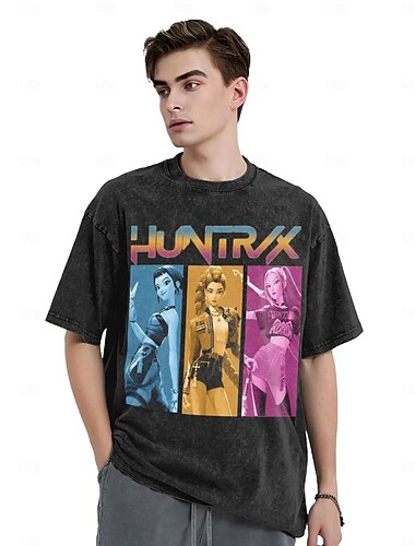  Cacciatori di demoni KPop Rumi Zoey Cacciatrice T-shirt T-shirt oversize lavata con acido Personaggio Grafico Per Per uomo Per donna Ragazzi Bambini Adulti Halloween Carnevale Stampa a caldo