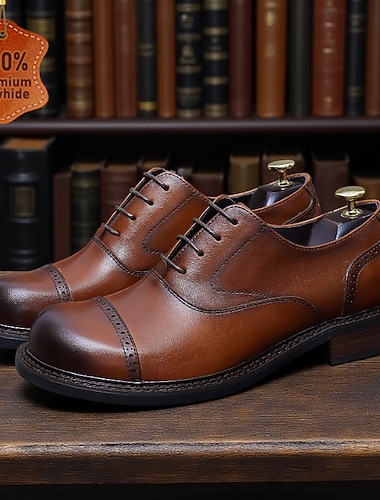  Herresko i ekte oxfordskinn med tå – første lag med kuskinn, formelle snøresko og klassiske forretningssko til kontor, bryllup og profesjonelle antrekk