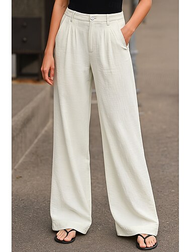  Per donna Gamba larga Chinos Pantaloni Essenziale Casual Lunghezza intera Vita Alta Semplice Comodità All'aperto Inelastico Vacanza Streetwear Quotidiano Rosa Beige Grigio Azzurro Estate Primavera