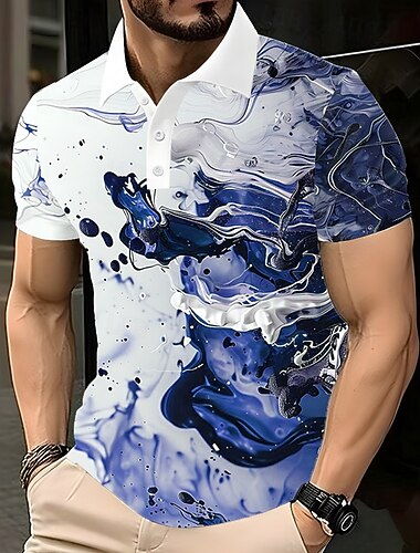  Homens Mármore Pólo Manga Curta Camisas polo Lapela Casual Roupa Esportiva Roupa Diária Impressão 3D Botões Verão Vermelho Azul Verde