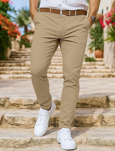  Męskie Spodnie Typu Chino Spodnie chinosy Spodnie codzienne Przednia kieszeń Równina Komfort Oddychający Pełna długość Codzienny Święto Urlop Moda Dynia Czarny Nieelastyczny
