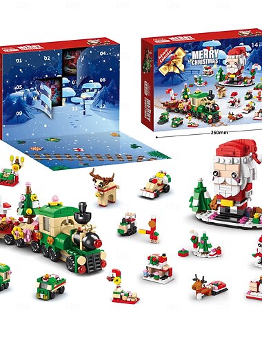  Christmas Building Blocks Advent Calendar Gift Box, Santa Claus Toy Set with Christmas Tree, Educational DIY Assembly Blocks for Kids Boys Girls Holiday Gift