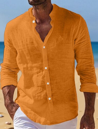  Per uomo Camicia Camicia di lino Camicia Estiva Abbigliamento da spiaggia Camicia con Bottoni Semplice Vacanza Quotidiano Nero Bianco Rosa Blu Manica Lunga Colletto alla coreana Estate Primavera