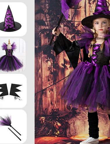  Disfraz de bruja para Halloween, cosplay, tutú, noche de Walpurgis, cosplay para niñas, carnaval, fiesta de máscaras/noche, disfraces de Halloween fáciles de vestir.