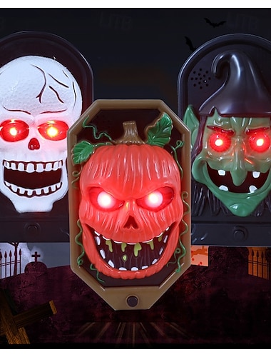  1 szt. Szkielet z dyni, czarownica z Halloween, dzwonek do drzwi, język do rzucania, oczy duchów, świecące, dekoracja w atmosferze festiwalu, pudełko na baterie AAA