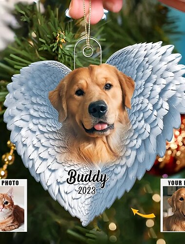  Ornamente foto personalizate de Crăciun pentru animale de companie, aripioare memoriale personalizate, cadouri de condoleanțe pentru pierderea celor dragi, decor acrilic 2D, brad de Crăciun,