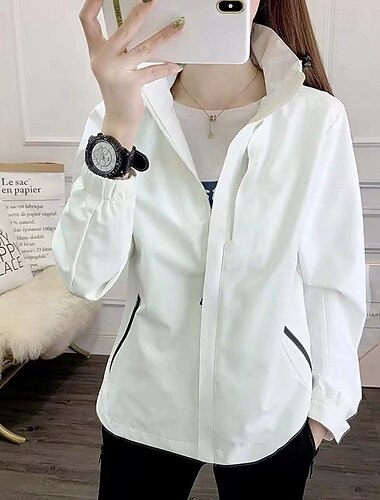  Per donna Trench Giacche antipioggia impermeabili Impermeabile Antivento Cerniera Tasca Moda All'aperto Semplice Uscire Weekend Cerniera Regolare Con Cappuccio Vestibilità regolare Manica Lunga