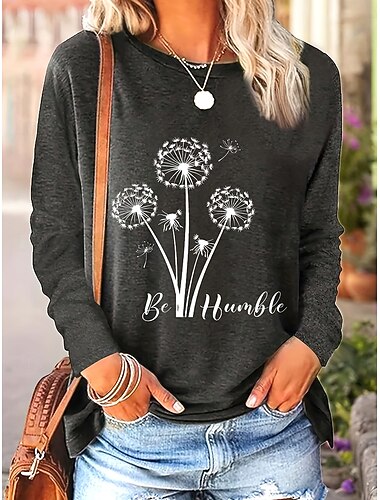 女性用 Tシャツ フラワー グラフィック 植物 ヴィンテージ スタイリッシュ クラシック 長袖 クルーネック ラウンドネック レギュラートップス 日常 プリント ブラック ダスティローズ ダスティブルー カーキ色 夏 春 秋