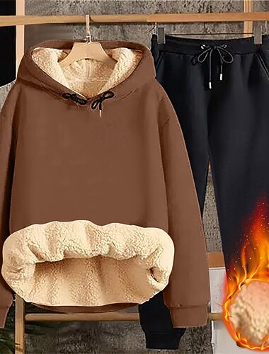  Voor heren Trainingspak Kledingset Truien instellen Capuchon Buiten Dagelijks Sport Trekkoord Zak Effen Zwart Oranje Bruin Polyester Fleece Sportkleding Modieus Streetwear Herfst