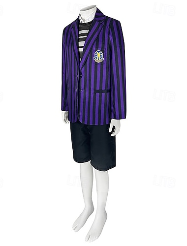  Wednesday Addams Addams Familie Nevermore Akademie Pugsley Outfits Kostüm Festkleidung Cosplay Film Cosplay for Herren Jungen Erwachsene Kinder Halloween Karneval Leistung Party
