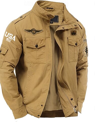  Per uomo Bandiera Americana USA Giacca Cargo Giacca a vento Giacca militare Pratico Casual All'aperto Campeggio & Escursionismo Ricamato Tasche Laterali Cerniera Frontale Autunno Inverno Collo alla