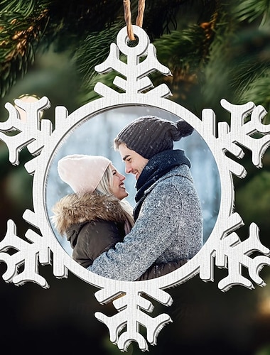  קישוטי תמונה לחג המולד בהתאמה אישית מתנות פתית שלג מעץ לזוג קישוט עץ חג המולד קישוט תליון תלוי מתנות