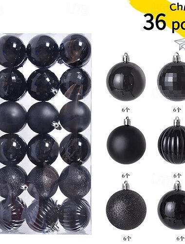  36個のクリスマスオーナメント、3cmのクリスマスデコレーション、プラスチックDIY吊り下げオーナメント、ツリー用、ユニークな形状、ホリデーパーティーデコレーション