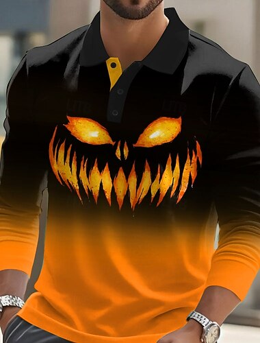  Halloween Ανδρικά Κολοκύθα Πόλο Μακρυμάνικο Μπλουζάκια πόλο Πέτο Καθημερινό Δρόμος Ένδυση γυμναστικής και άθλησης Καθημερινά Ρούχα 3D εκτύπωση Κουμπιά Άνοιξη Φθινόπωρο Χειμώνας