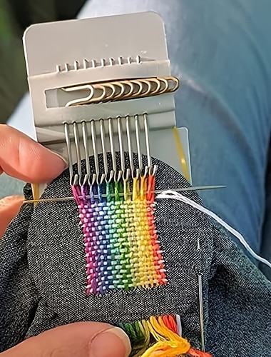  Handheld Weaving Loom - Portable Tapestry Repair Tool for Clothes & Jeans, Light Grey