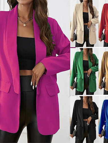  Damen Blazer Bequem Atmungsaktiv Tasche OL-Stil Modern Einfach Outdoor Lässig Täglich Einreihig Regulär Revers Normale Passform Langarm Oberbekleidung Schwarz Gelb Rote Frühling Herbst