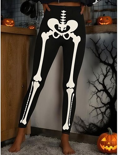  女性用 レギンス 旅行度假风 ヴィンテージ ファッション 全長 ハイウエストPantsHalloween グラフィック スカル プリント 保温 ソフト 高通気性 高弾性 フォーマル アウトドア バケーション ホワイト ピンク ブルー グリーン 春 秋 スリムフィット